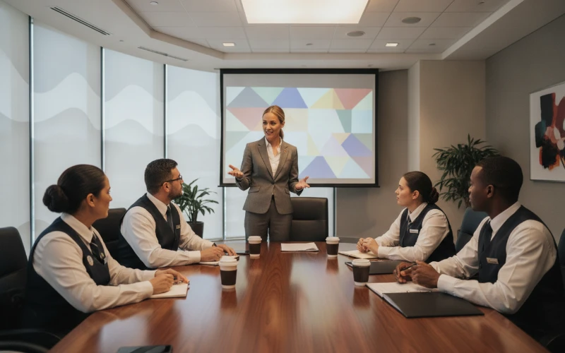 Casino staff in a training session on inclusive customer service