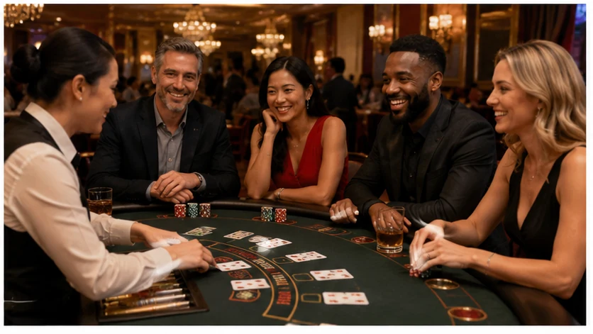 Diverse players enjoying a welcoming live casino table